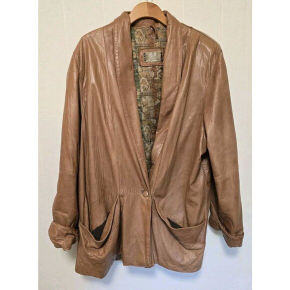 Mens 80s Vintage Soft Leather Jacket Made In Italy Brown - Picture 1 of 12